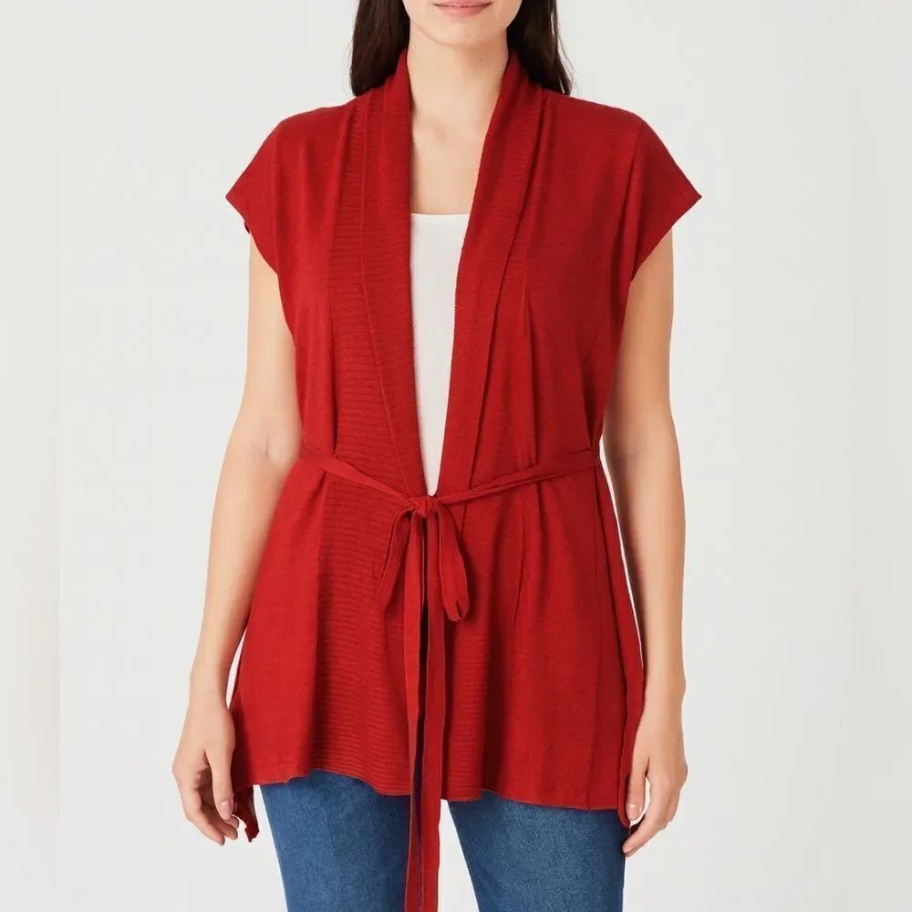 New! Tommy Bahama Relax Red Open Waist Tie Sleeveless Women’s Cardiganan Sz M